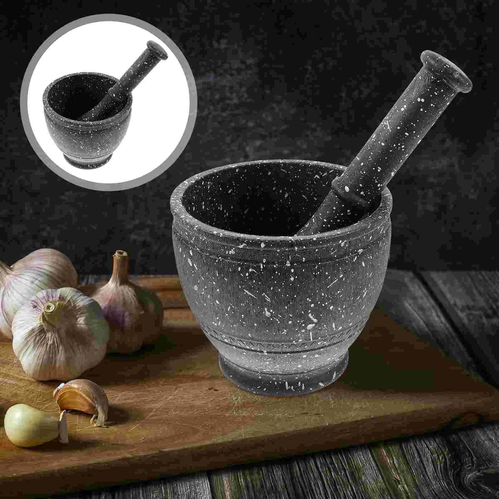 

1 Set of Garlic Pestle Household Garlic Tools Manual Masher with pestle Spice pestle household grinding bowl