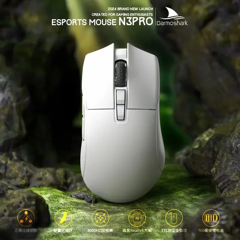 

Darmoshark N3PRO 8K Wireless Mouse Bluetooth Tri-Mode Connection PAW3395 Macro Gaming Mouse 26K DPI Ergonomic Computer Mice