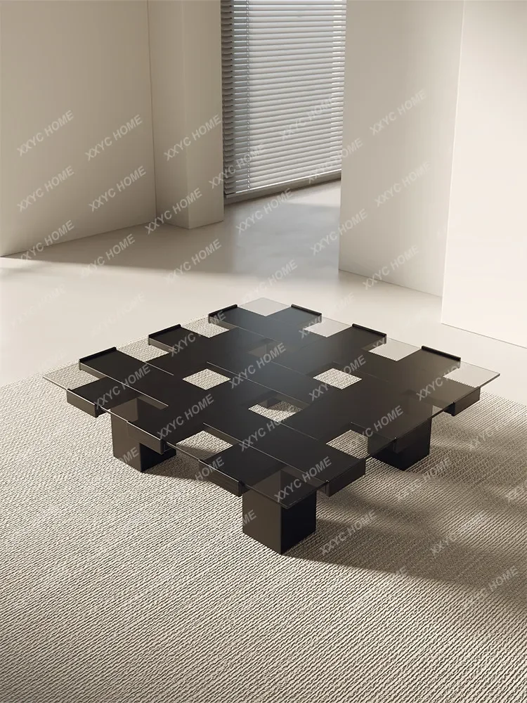 Coffee table for living room, home use, light luxury, high-end feel, black, square, vintage solid wood, 2026 new model