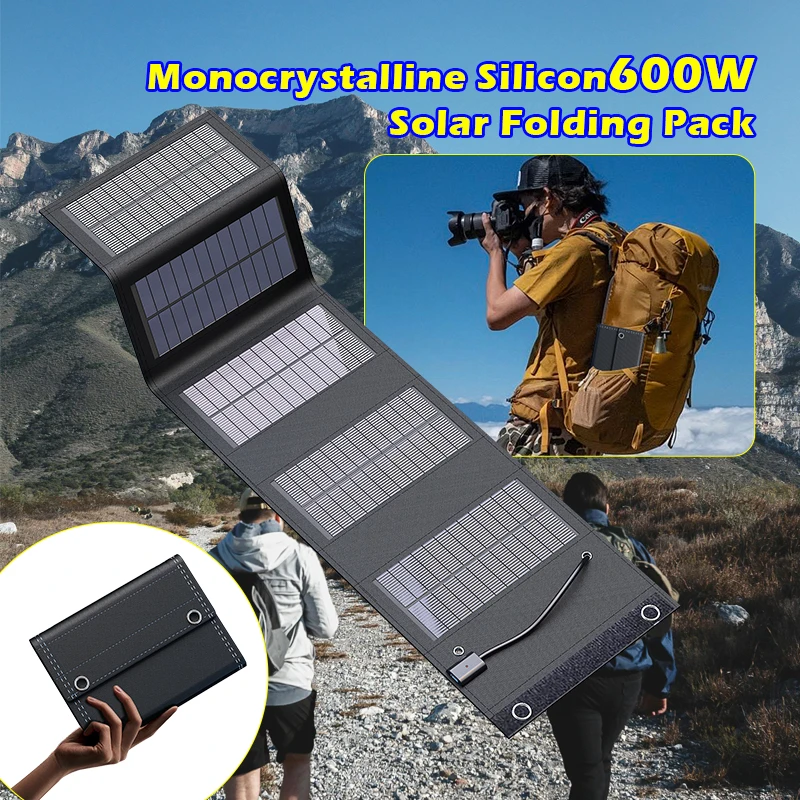 600W Foldable Solar Panel 5V USB Output - Portable High-Efficiency Charger for Phone Camping Hiking Emergency Travel Off-Grid