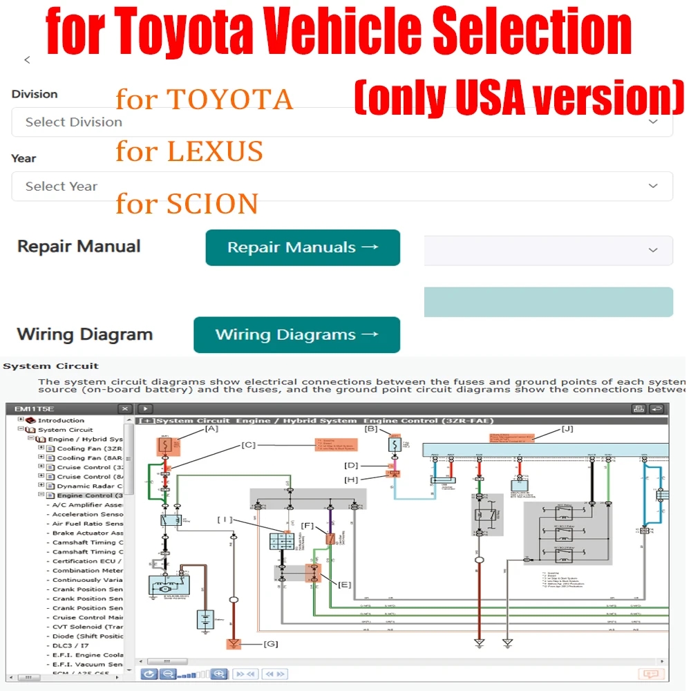 for Toyota Vehicle Selection only USA version Electrical Wiring Diagram System Circuit Junction Block Connector Code