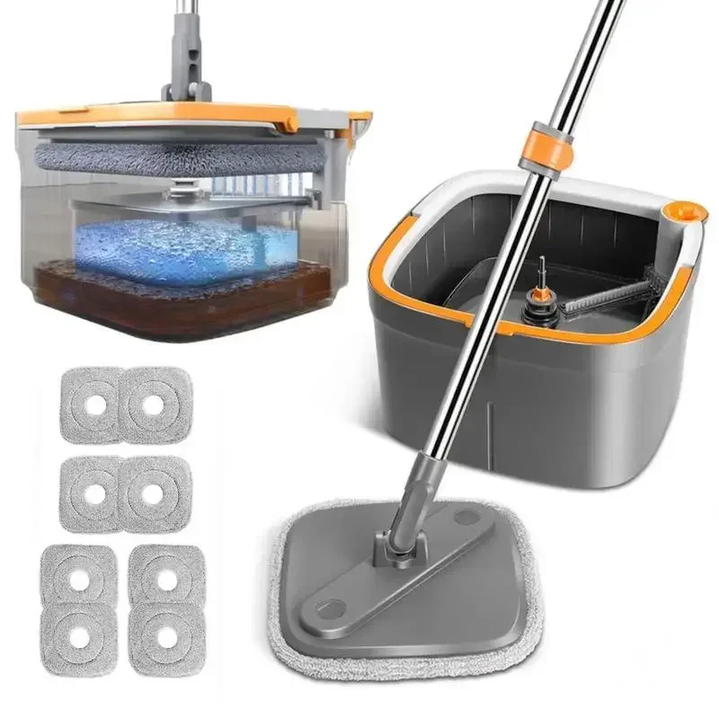 BOMIDI Spin Mop and Bucket System, Includes Dual Compartment Mop Bucket with Thick Washable Microfiber Pads for Home Cleaning