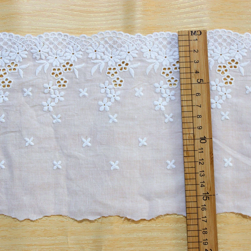 Embroidered Floral Edged Cotton Lace Trim, Cloth Decor, Ribbon Sewing Craft, White, Beige, 100% Cotton Clothing, 2 Yards/Lot