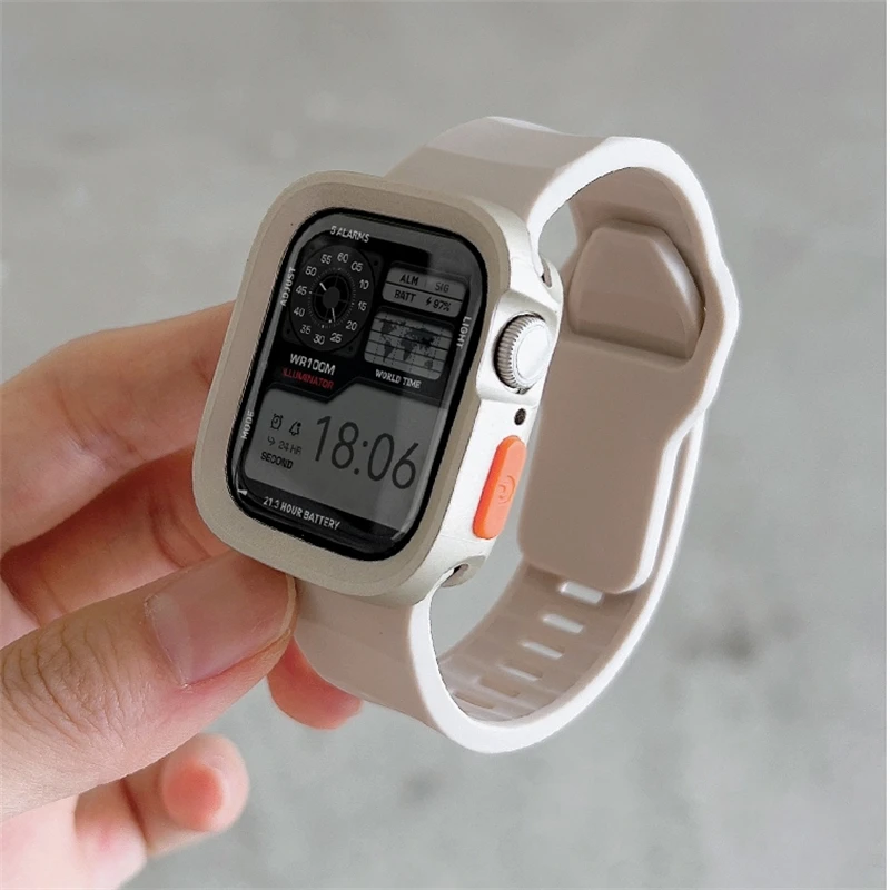 Case+Strap For Apple Watch band 44mm 40mm 45mm 41mm Ultra 2 49mm Sports Silicone Watchband Bracelet Correa iWatch 8 9 7 6 SE 5 4