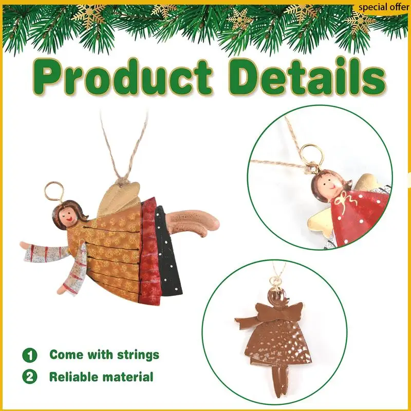 A50I 4 قطعة عيد الميلاد المعادن الرقص الملاك المعلقات تعليق شجرة الكريسماس الحلي شجرة عيد الميلاد دمية زينة للمنزل الطرف #4