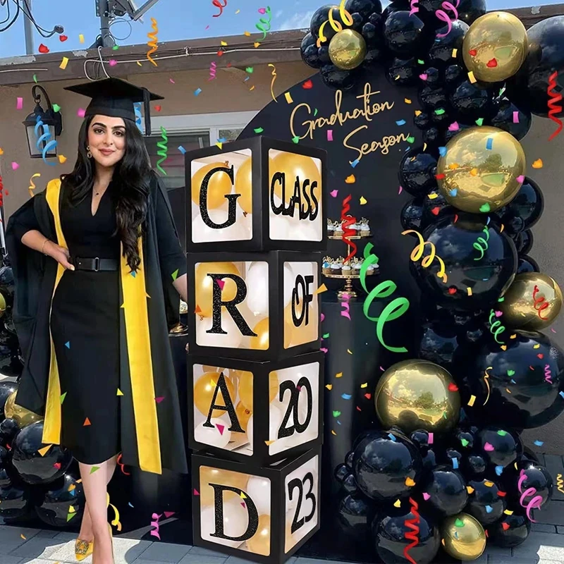 

Graduation Party 2024 Decorations 4Pcs Black Balloon Box GRAD Proud of You Class Of 2024 High School College Graduation Party