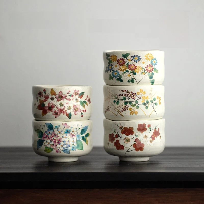 

High-End Japanese Cerc Soup Bowl Set Five-Piece Set Moving Gift Four Seasons Flower Language Home Dining Utensils