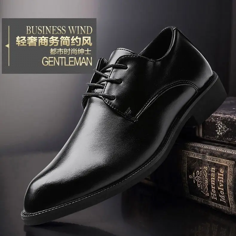 Men Wedding Leather Business Men\'s Dress Pointed Casual Youth British Style Inner Heightening Spring 2022 New Arrivals Shoes