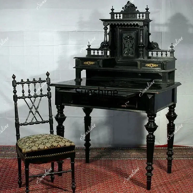 French Retro Solid Wood Dresser/Rustic/Neoclassical Black