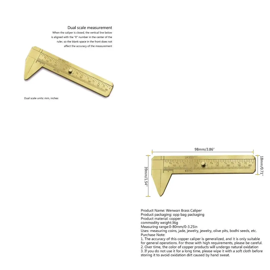 

Vernier Caliper Copper Alloy Mini Brass Sliding Pocket Caliper Metal Double Scale for Measuring Gemstones & Jewelry