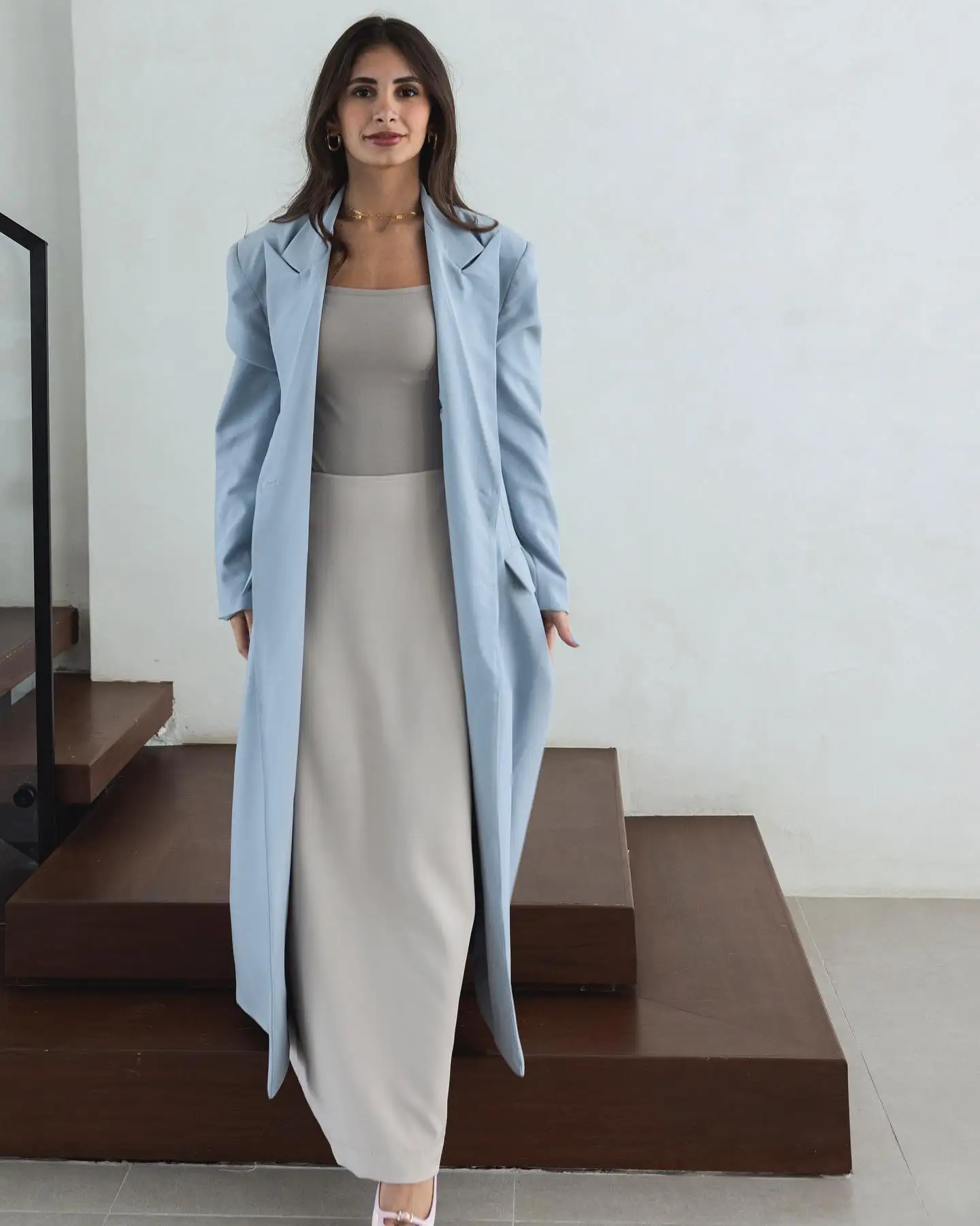 Women'S Double Breasted Long Blazer Sky Blue Elegant Suits Tailored Clothes Casual Business Suit New Fashion 1pc Customized