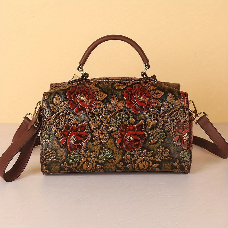 Spring/Summer New Women\'s Bag 2024 New One Shoulder Soft Leather Middle aged Mom Crocodile Pattern Handbag Boston Pillow Bag