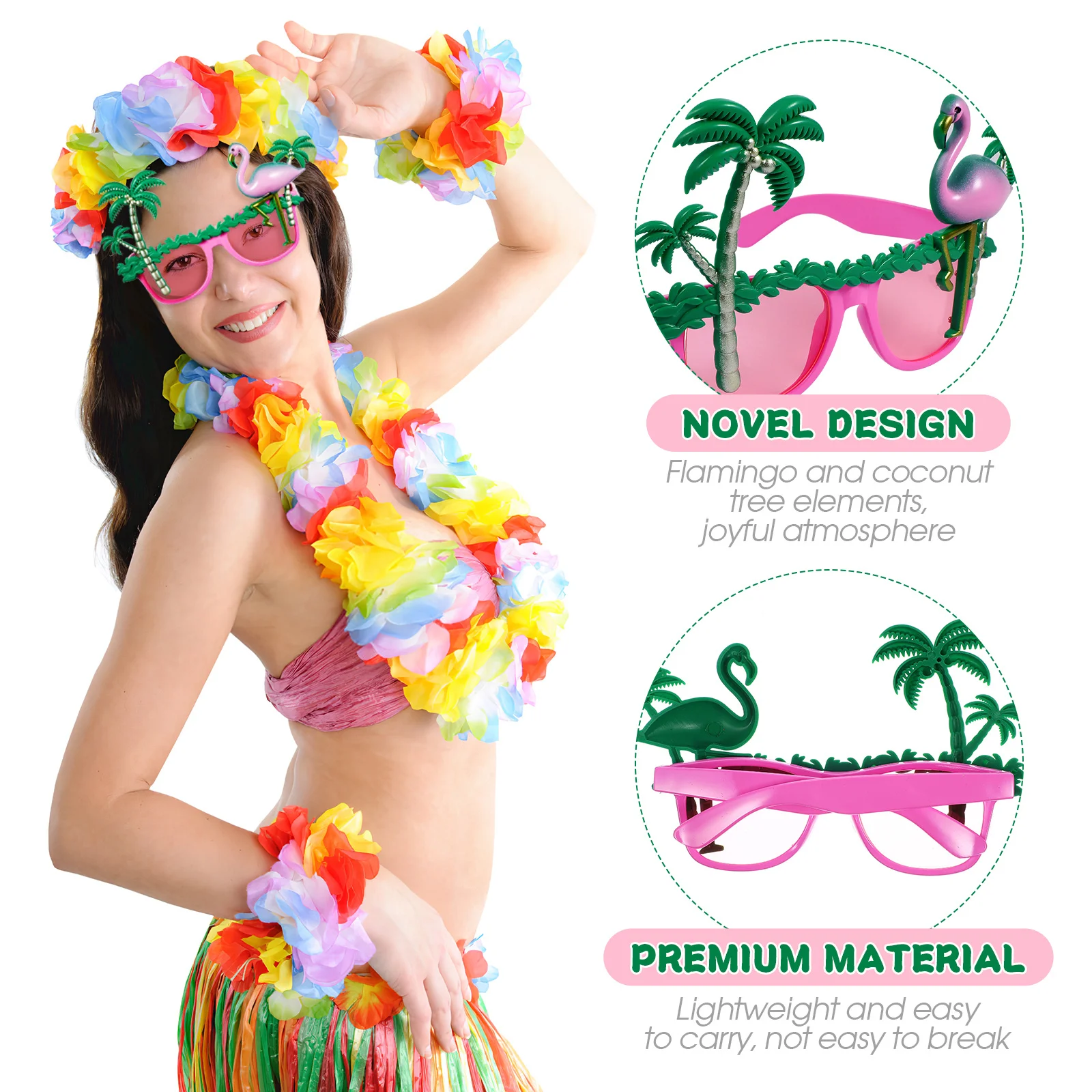 قطعتان من نظارات فلامنغو المزخرفة وإكسسوارات الشاطئ نظارات Luau الشمسية لأداء المسرح وخفيفة الوزن وصورة عصرية