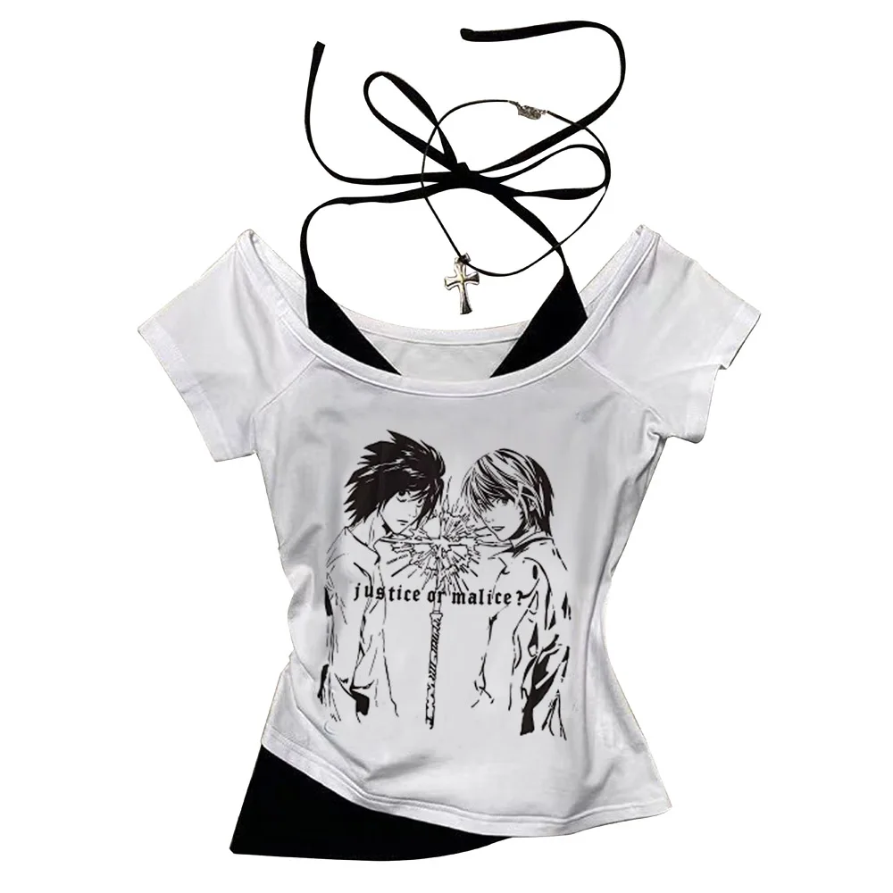 Death Note Gothic Grunge Crop Tops Vintage Women Kawaii Graphics Tops Vest Punk Style E-girl Aesthetic Baby Tees Summer Tops