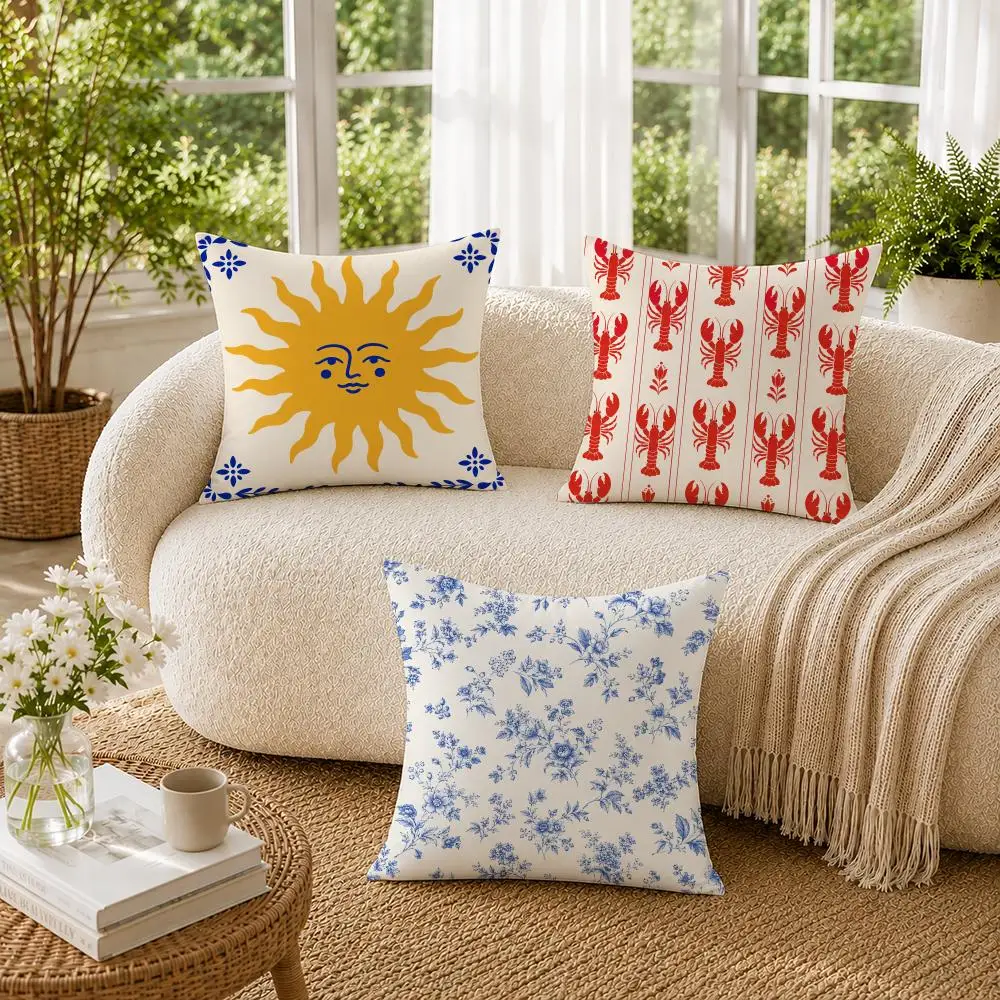 Mediterranean Summer Pattern Cushion Cover Pillowcase Sofa Living Room Home Gift Office Decor Protective Covers