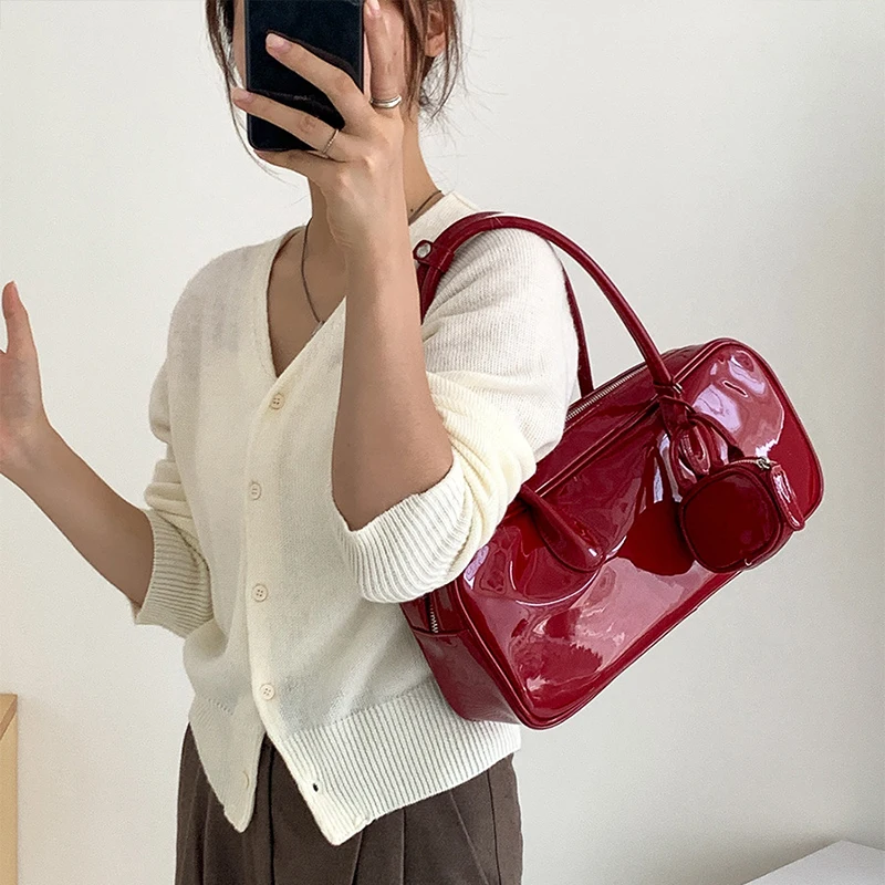 Luxury Women's Bag Leather Sude Shoulder Bag Red Desinger Tote Bag With Purse Lady Working Weeding Shop Handbag Crossbody Bag 