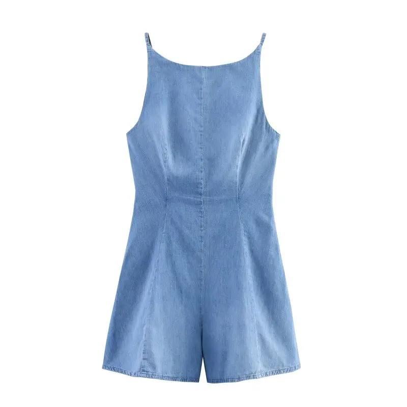 Summer 2025 New Women's Faionable Denim ter ort One-Piece Suit Versatile Commute Straight Leg mid Waist Polyester