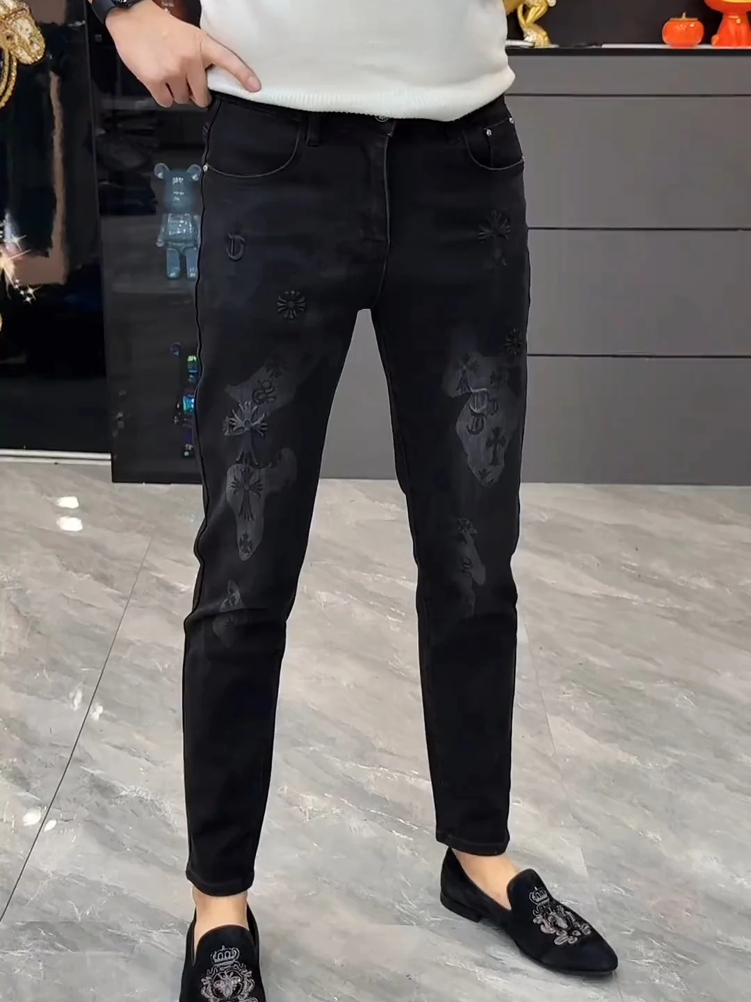 

New Men's Denim Jeans Autumn Winter Faion Versatile High Quali Cool Sle Stand Fit Straight Leg mid Waist Waed