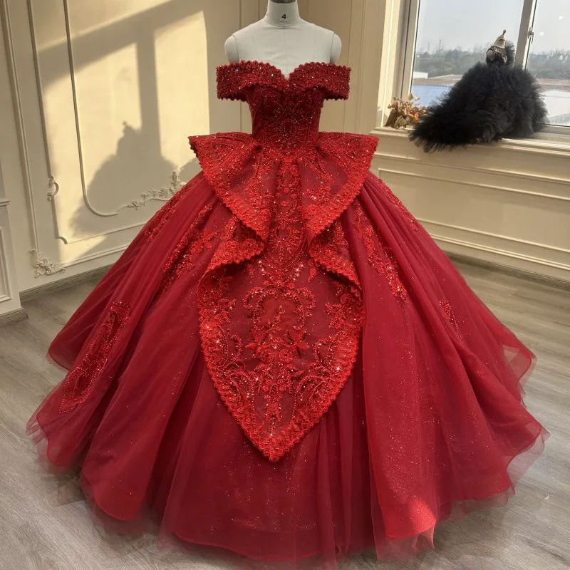 

2024 new one-shoulder red gorgeous heavy industry wedding dress