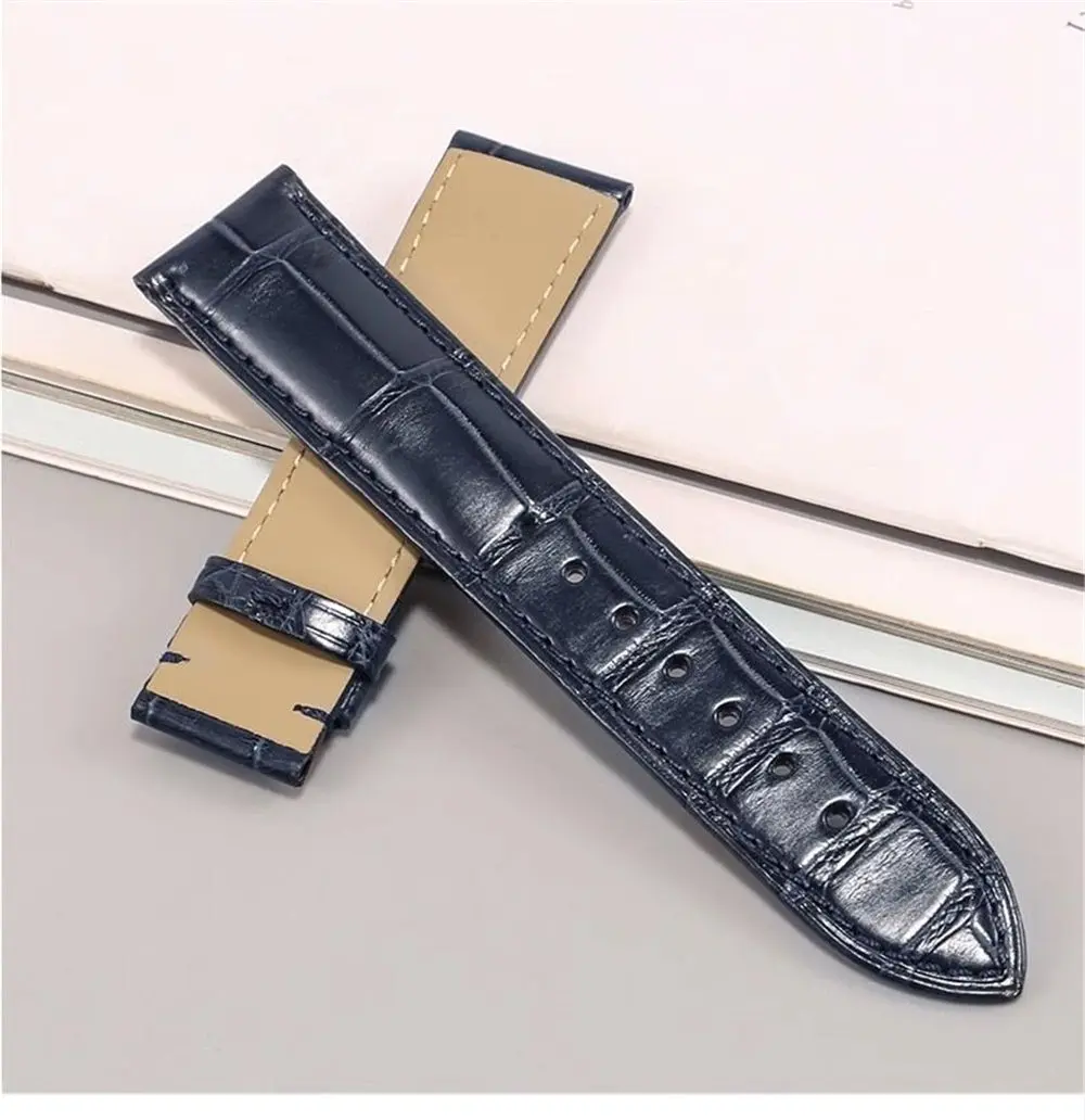 Glossy Genuine Real Crocodile Skin Leather Strap for Universal Watch Silver Butterfly Buckle Band