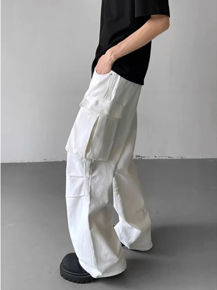 Jean Baggy Plissé Blanc à Jambes Larges pour Homme, Pantalon Cargo à la Mode, Y2K, 2024