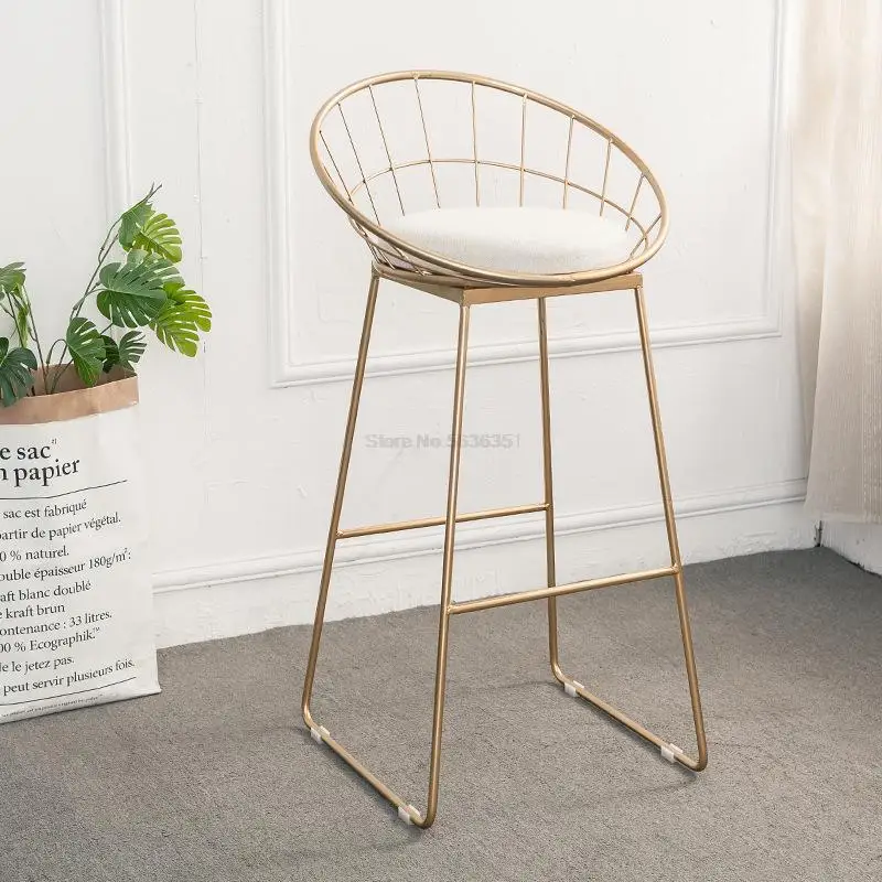 

65cm/75cm Seat Height Bar Chair Modern Gold Black Metal Counter Stool Iron Art Soft Cushion European Coffee Shop High Footstool