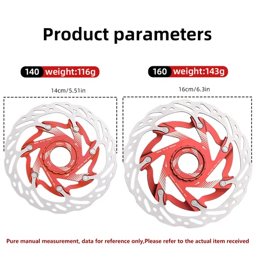 Imagen 2 del producto VXM-pastillas de Rotor de freno de disco con bloqueo central para bicicleta de carretera, aleación de aluminio ligera CNC, rotores de bicicleta de montaña, piezas de discos de ciclismo de 140mm y 160mm