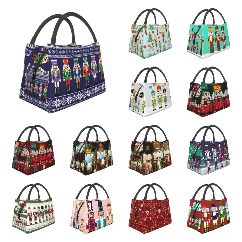 

Nutcracker Christmas Pattern Insulated Lunch Bags for Women Xmas Toy Soldier Gift Cooler Thermal Bento Box Office Picnic Travel