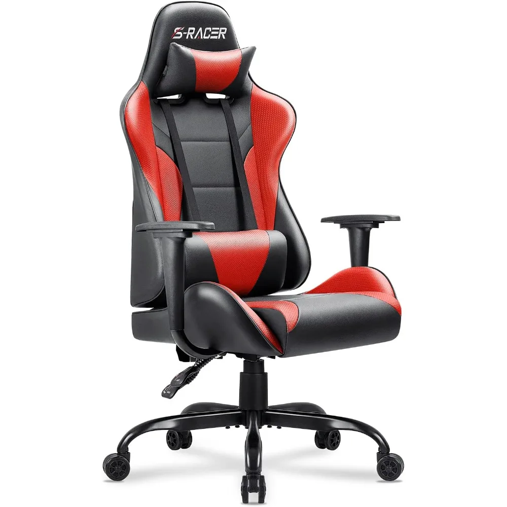 

Gaming Office Chair - High Back Racing Desk Chair with Headrest, PU Leather, Adjustable Seat Height, Swivel, Ergonomic Executiv