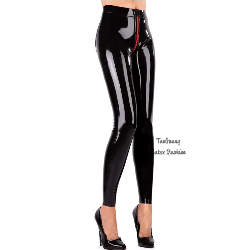 

Women's Latex Leggings 3D Hips Cut Crotch Zip