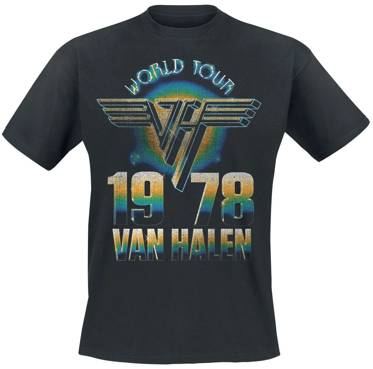 Camiseta de la gira mundial de Van Halen de 1978, camiseta de hard rock con logo degradado y estampado con brillo neón, mercancía para fanáticos de Van Halen