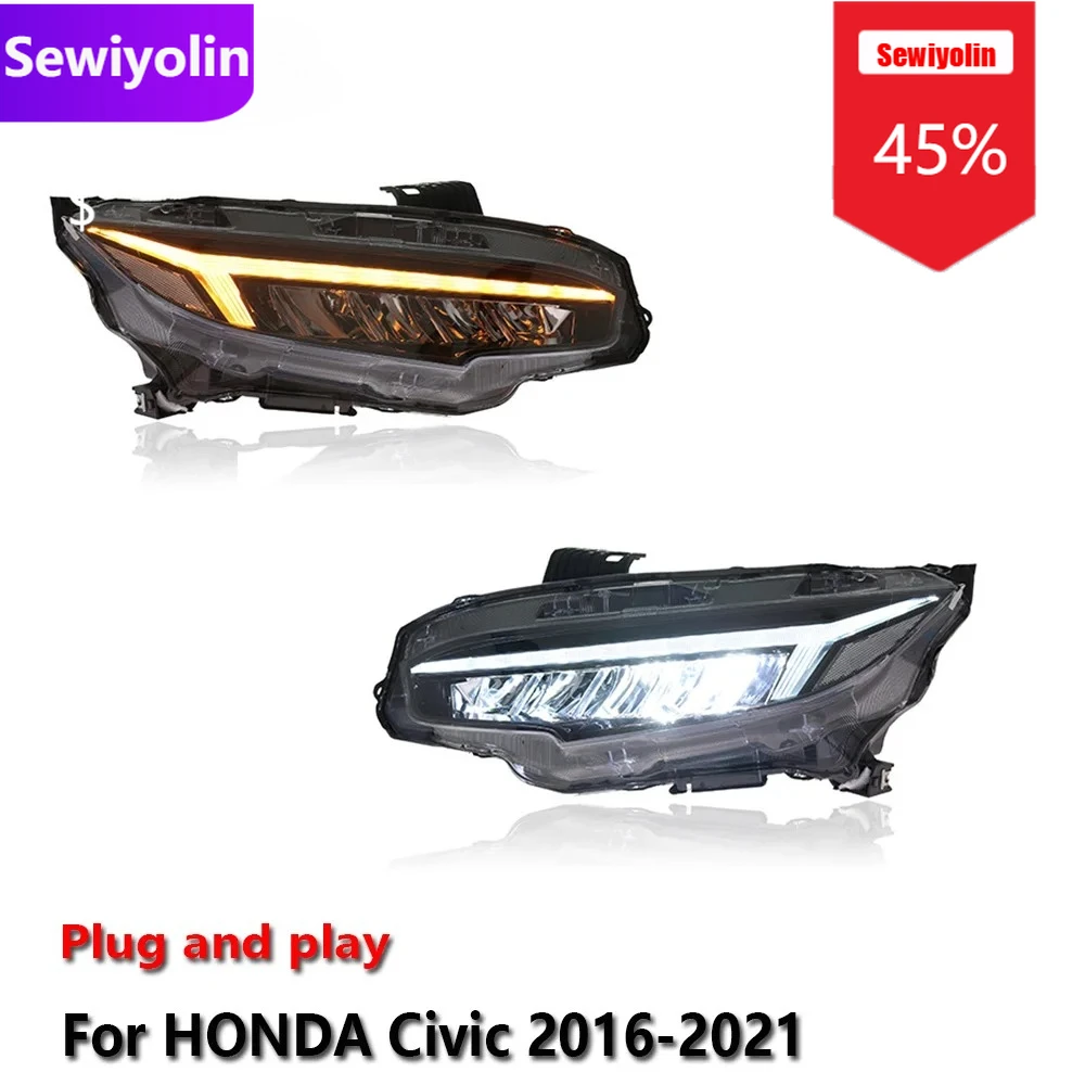 

Автомобильные светодиодные лампы DRL в сборе для HONDA Civic 2016-2021, противотуманные фары DRL, стоп-сигналы поворота, Plug and Play