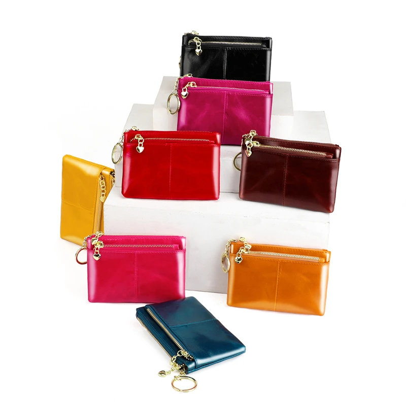 

New Style Ladies Oil Wax Leather Coin Purse Fashion Solid Coin Purse Hand Key Case Small Wallet Card Holder for Girl