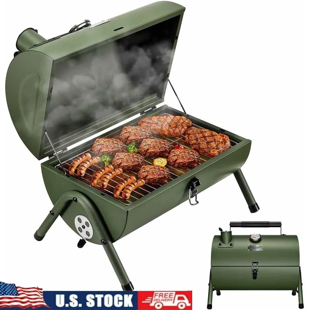 

Adjustable Portable Charcoal Grill Outdoor BBQ Smoker Cooking Thermometer Air Vents Easy Cleanup Compact Design Hiking Picnic