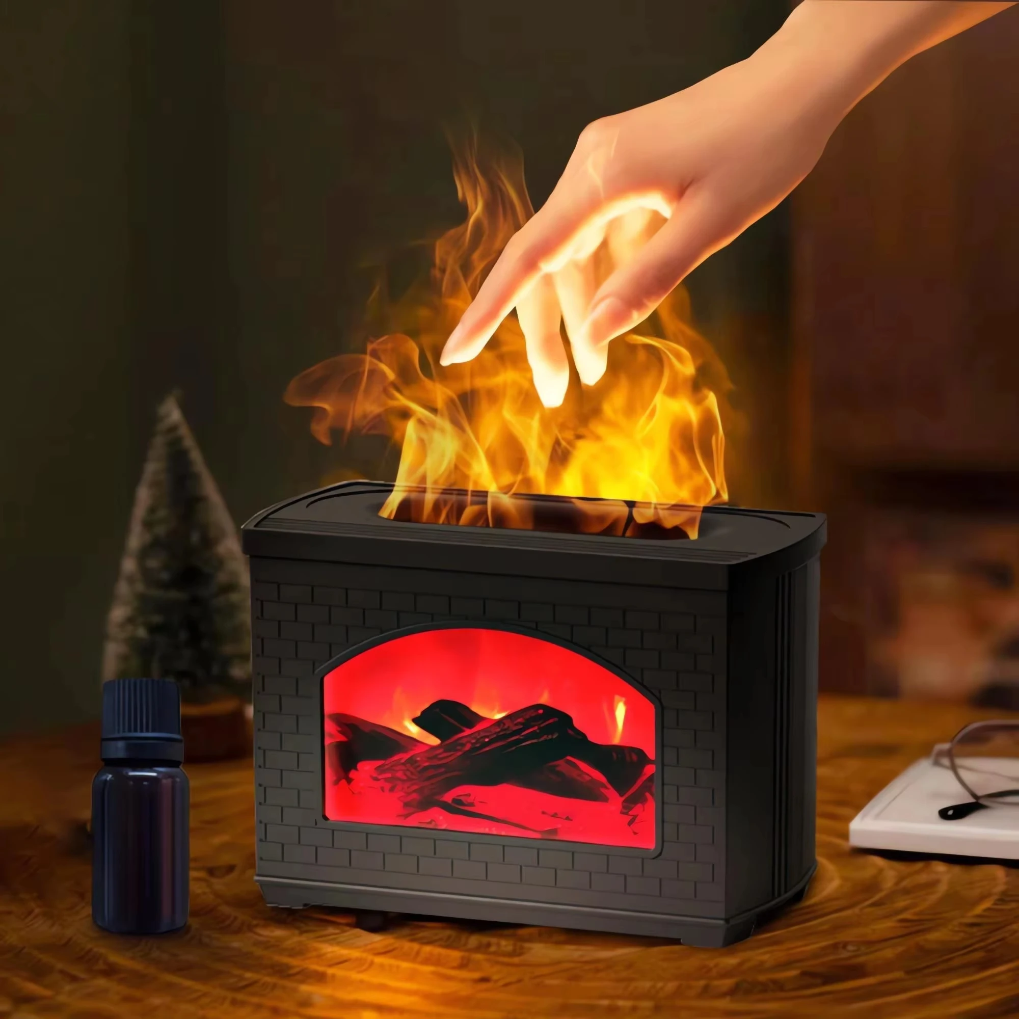 New Simulated Fireplace Air Humidifier Flame Effect Aroma Oil Diffuser Home Aromatherapy Humidifiers Mist Sprayer Air Diffuser