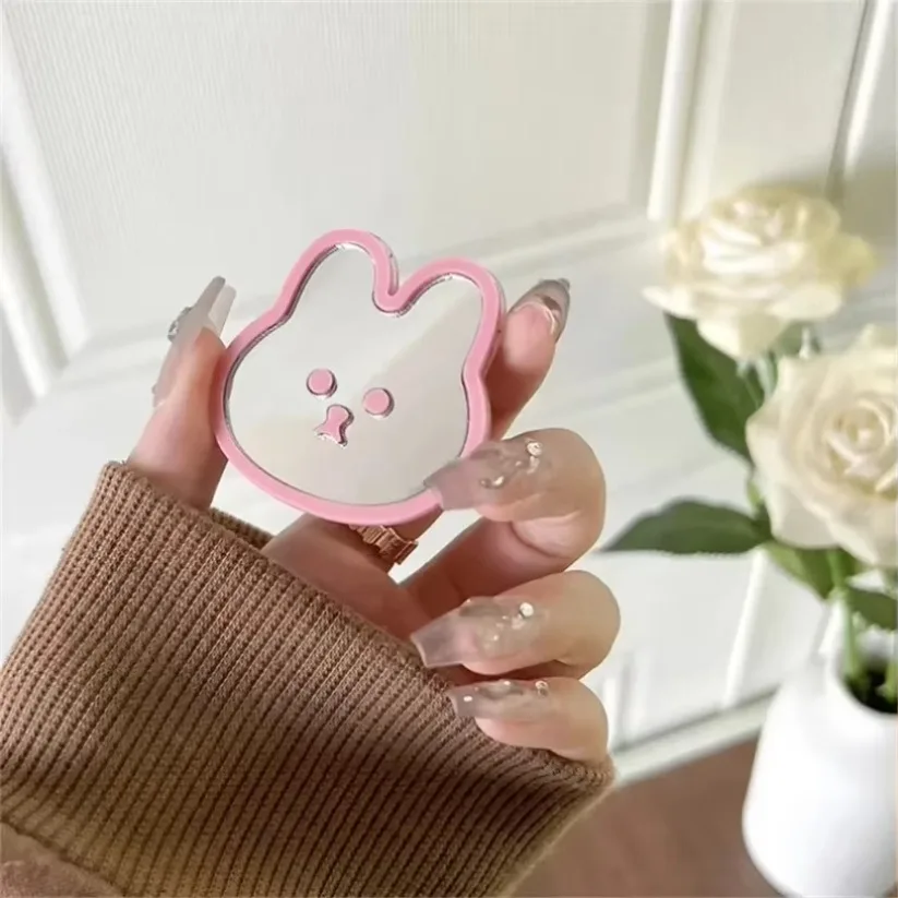 Ins กระต่ายน่ารักกระจกการ์ตูนมือถือที่วางโทรศัพท์แบบพกพาเดสก์ท็อป Lazy Stand สําหรับ iPhone Samsung พับสมาร์ทโฟน Mount