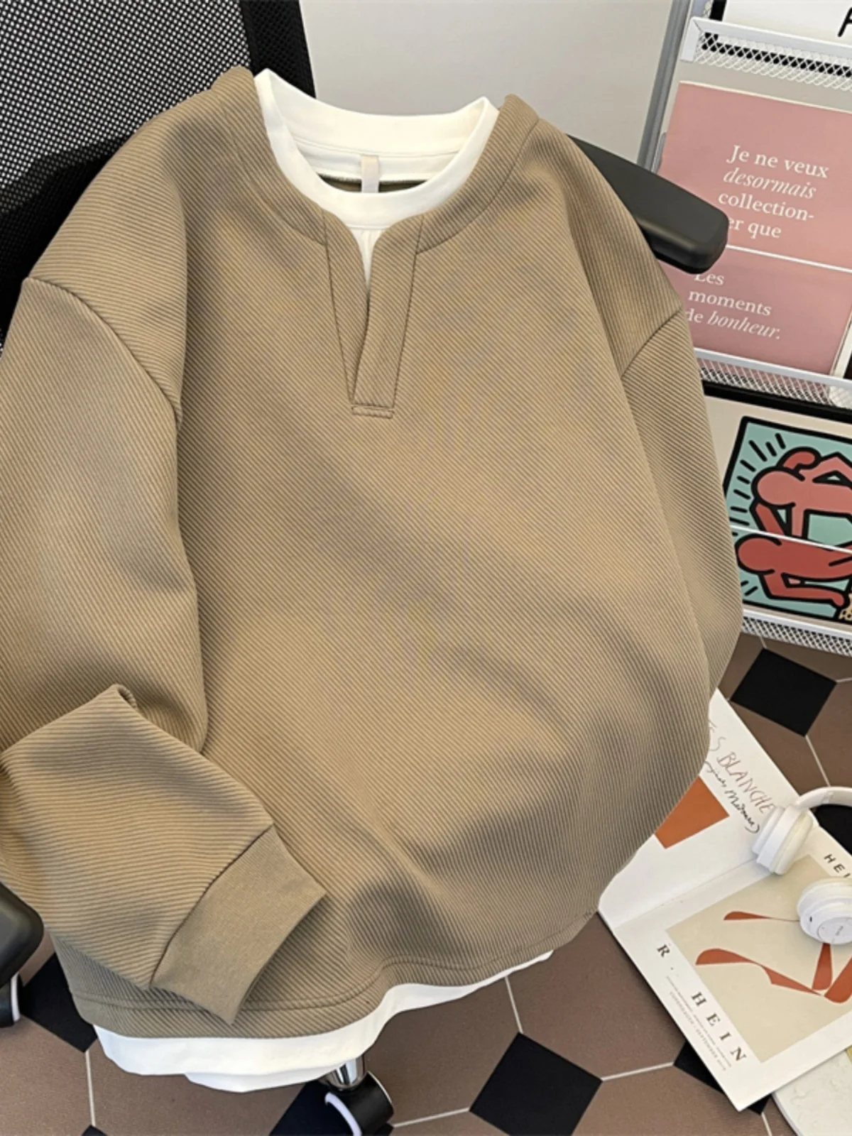 

Мужская утепленная толстовка оверсайз на флисовой подкладке, повседневная осенне-зимняя куртка, модный японский дизайн, свободный крой, удобная толстовка...