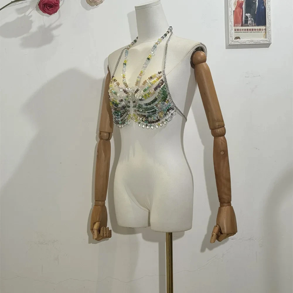 Acrylic Gemstone Backless Tank Top Sexy Neck Corset Hundreds Of Hollow Body Chain Summer Vacation Beach Bikini