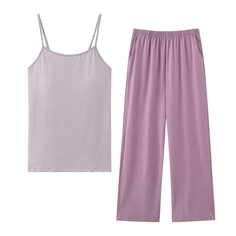 

High Quality Summer Sling Pajama Sets Women Modal Home Clothing Female Vest Pyjamas With Chest Pad