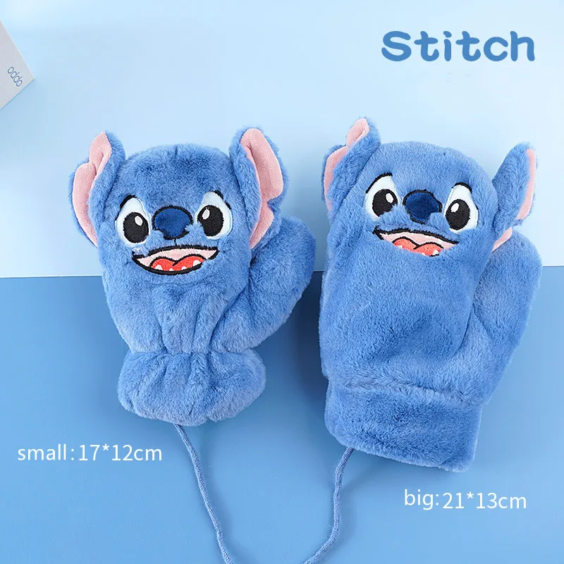 Disney Stitch Children Padded Gloves Winter Warm Hanging Neck Gloves 2-10 Years Old Children Cartoon Warm Gloves Birthday Gift