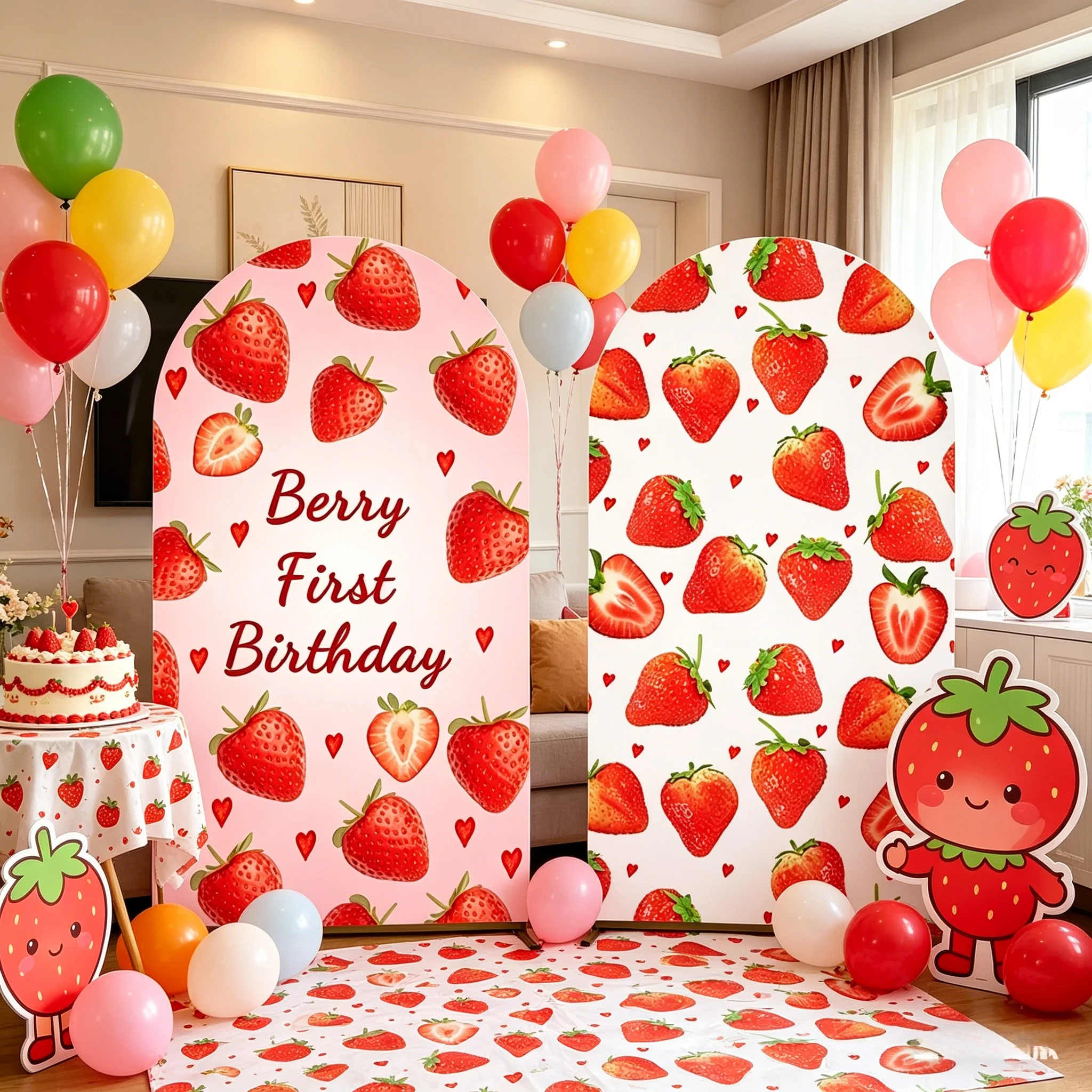 

Pink Strawberry Arch Backdrop Cover Berry Kids BirthdayBirthday Wedding Baby Shower Arch Wall Stand Cover Decoration Backdrops
