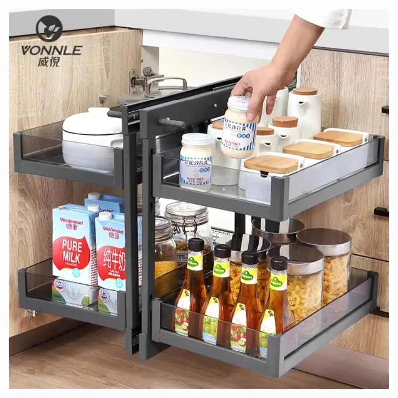 Wholesale Stainless Steel Kitchen Corner Cabinet Pull Basket Fully Extended Corner Storage Rack