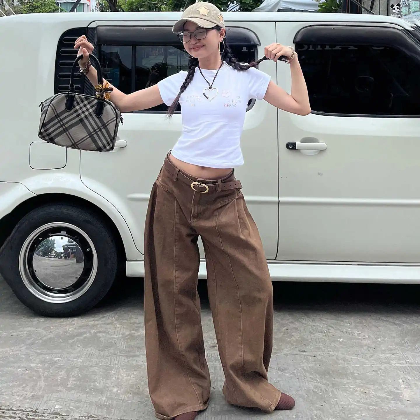

Women's Brown Parachute Pants Baggy Cargo Pants Harajuku Oversize Sweatpants Japanese 2000s Style Y2k Vintage Emo Trousers 2025