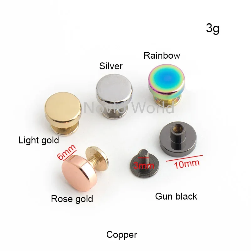 10-50pcs 7 colors 10mm high quality button round head rivet stud for shoes, DIY 100% copper gold metal screw rivet