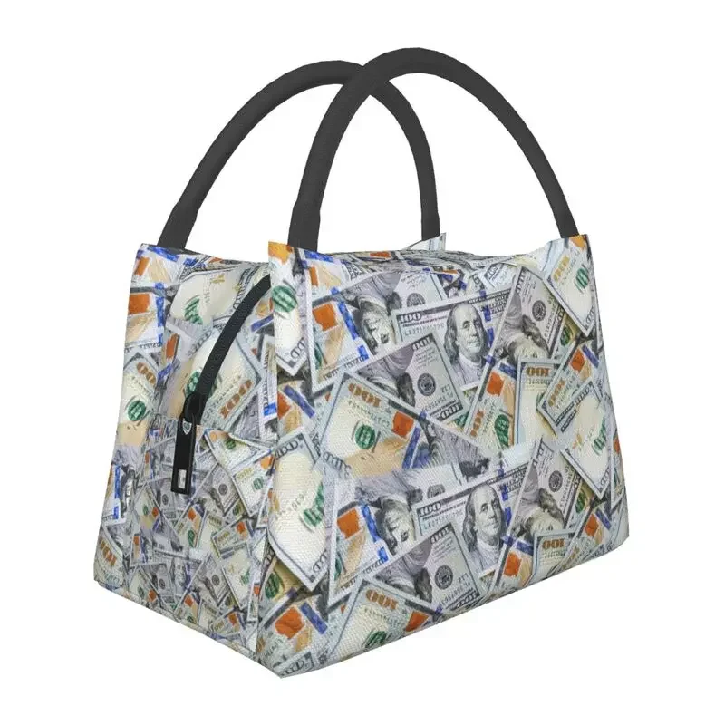 

100 US Dollar Banknotes Lunch Boxes for Women Money Pattern Thermal Food Insulated Lunch Bag Hospital Office Pinic Container