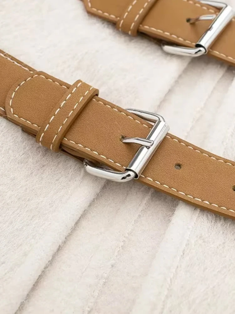 Smvp Giacca di Lana da Donna alla Moda con Cintura, Scollo a V, Maniche Lunghe, Capospalla Femminile, Top Chic