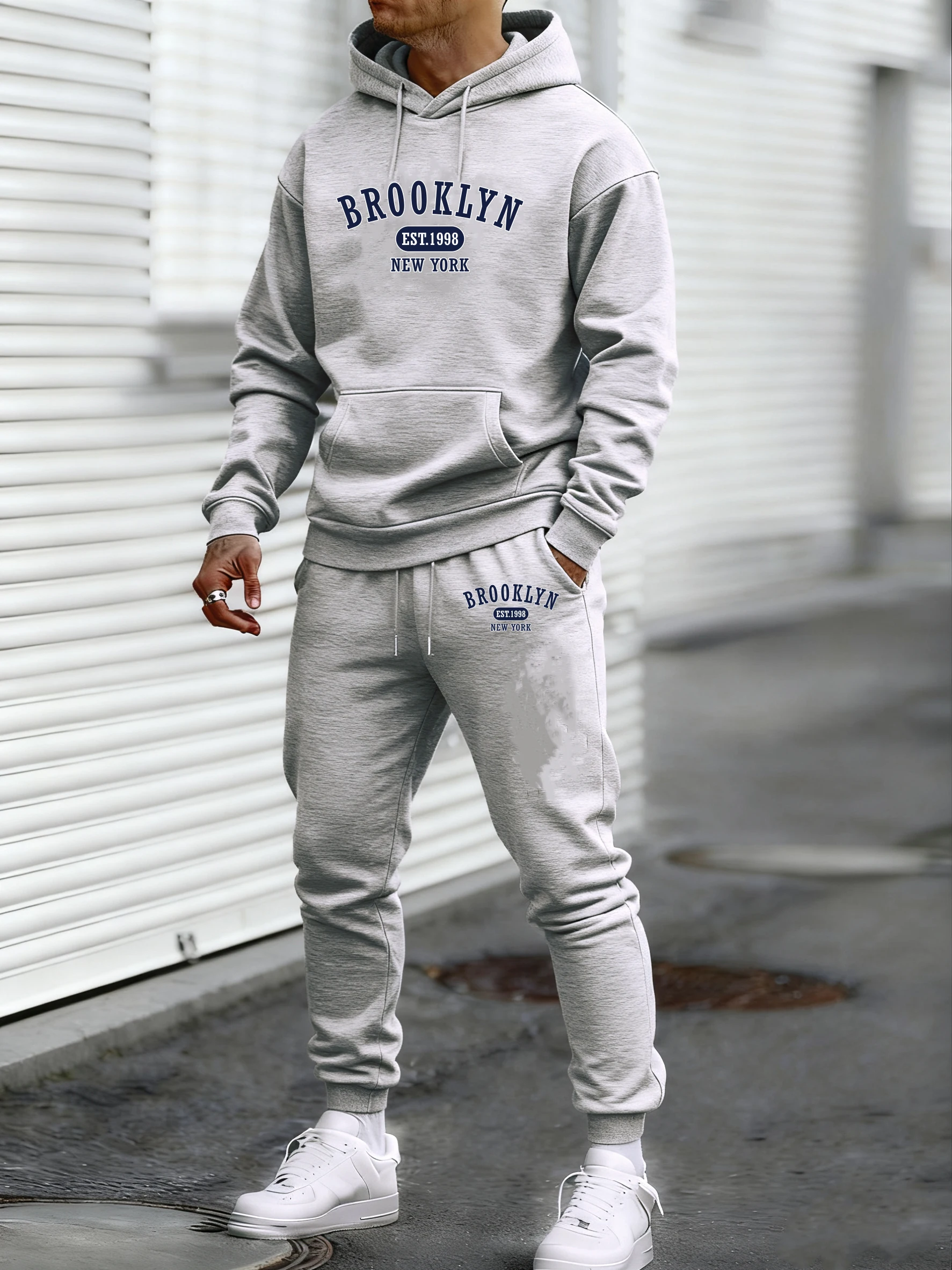 Brooklyn Est 1998 New York Printed Men's Hoodie Set Harajuku Round Neck Hoodie Autumn/Winter Fashion Hoodie Sportswear