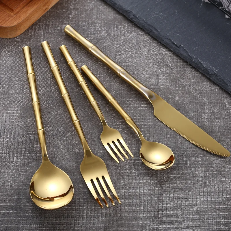 Thickened Steak Knife Imitation Bamboo Handle Dining Fork Spoon Western Tableware Cutlery Set HouseholdStainless Steel