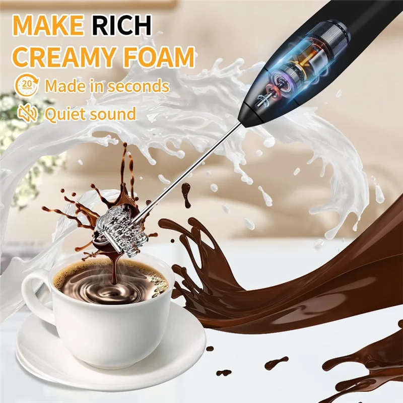 UNCL Frother Wand 충전식, 전기 Frother Wand 휴대용 커피 폼 메이커 스테인레스 스틸 스탠드