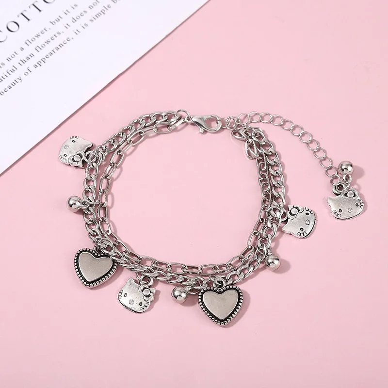 Y2K HelloKittys Bracelet Cartoon Cat Double Layer Bracelet for Men and Women Girl Spicy Girl Handicraft Girl's Birthday Gift